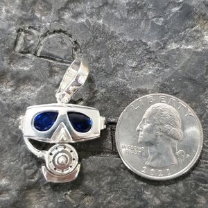 Diver mask pendant sterling silver blue topaz